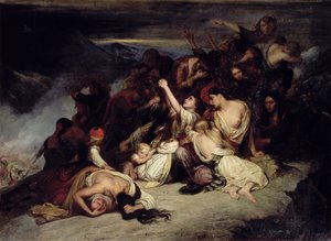 The Despairing Women of Rumili, Seeing Their Husbands Defeated by the Troops of Ali Pasha, Throw Themselves from the Rocks by Ary Scheffer